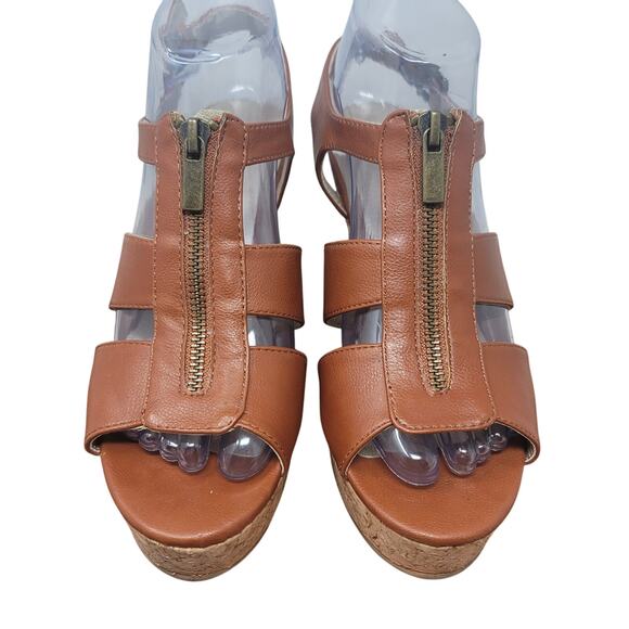 White Mountain Dharma Brown Front Zip Wedge Heels 4" Women 7.5 - Picture 1 of 7